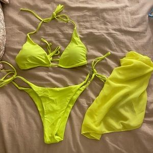 Shein NEVER WORN neon yellow bikini with matching sarong